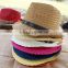 2015 New Arrival Crazy Selling paper straw fedora hat with green band