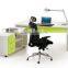 New design L shape combine color white and green office desk and chair with side table (FOH-ED-M1821)