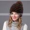 Top quality black and brown color winter knitted natural mink fur bomber hat