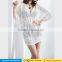 2017 Sexy Summer Beach Cover up Long Sleeve Sheer Mesh Tops White See Through Blouse for Women
