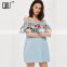 Denim blue embroidered new pattern clothes off shoulder short jeans dress women