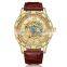SEWOR 201707 Casual Luxury Automatic Mechanical Golden Skeleton Steampunk Business Male Watch Leather Strap watches