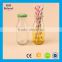 High quality glass juice bottle glass milk bottles with metal lids straw