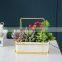 New Design Geometric Iron Gold White Stainless Frame Mini Small Ceramic Rectangle Metal Flower Pot