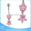 New season hypoallergenic stainless steel dangle cute pink star diamond navel piercing