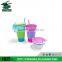 2015 new Snack Plastic 2 in1tumbler&snack Drink Cup,Snack Travel Cups 2 In 1 Container with Lid and Straw,plastic snack tumbler