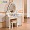Luxury Antique European French Baroque Style Ivory White Hand Carved Wooden MDF Vanity Dressing Table Set