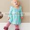 Wholesale Autumn baby girls blue evening dress with long sleeves and Pink button