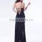 Professional printed mature women black long style evening dress online shopping