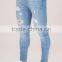 2016 vintage men's straight fit ripped washed selvedge light blue denim jeans