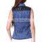 Denim Leather Stitching Button Front Sleeveless Shirt Top Blouse