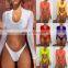 Mesh long sleeve crop top bikini Orange push up two-piece suits High cut swimsuit female Sexy thong swimwear 2019 bathing suit