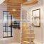 Modern Indoor Stairs Stainless Steel Wooden Steps Glass Spiral Staircase