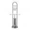 Silver stainless steel round design standing toilet brush rack and  toilet tissue holder
