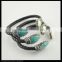 LFD-B0025 Wholesale Charms Turquoise & Pearl Pave Rhinestone Leather Bangles Bracelet in Black Color Jewelry Finding