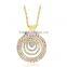 Vintage Hollow Out Long Chain Necklace Round Gold Plated Rhinestone Pendant Necklace for Women Jewelry Gifts