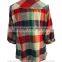 Classic Check Plaid Hemp Ramie Cotton All-Down Button with Side Pocket Top Blouse Shirt