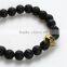 New Fashion Stone Lava Beaded Healing Bracelet Black Gold Tone Antique Gold Halloween Skull Elastic 22.5cm long