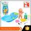 Shantou factory 8pcs bathtub set tub town bath toy with big baby doll