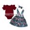 ins girls red cotton rompers & floral print tutu skirt slip dresses & matched headband 3pcs set