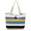 Custom Logo Canvas Cotton Tote Bag Travel Colored Stripe Handbag