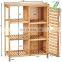 Bathroom Storage Cabinets with Doors and 3 Side Shelves Bamboo  Free Standing Storage Cabinet Furniture