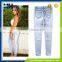 Big yards of Europe and American high waist snowflakes hole sexy female jeans trousers