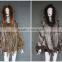 Women Winter Outwear Genuine Raccoon Fur Trim Cape with hood/tassels/poncho