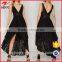 Customized Design Elegant V-neckline Black Lace Dresses for Women