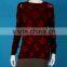 Womens' crew neck drop shoulder long sleeve pullover knitted sweater with burn out print