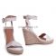 Women high quality fashion design white nappa rope platform wedge heel with wavey front strap sandals ladies shoes
