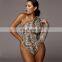 2021 Custom Zipper Deep, V Neck One Piece Female Leopard Women Sexy Body Suit/