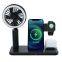 Portable Folding Mobile Phone Stand with Fast 15W Wireless Charger LED Light Multi-Function Fan for Smart Phones and Earbuds