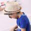 2015 Hot sell blank boys summer straw hat fedora hat paper straw hat fedora with button 6colors