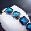Bridal Wedding Jewelry Blue Square Shape Crystal Gold Chain Bracelet