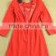 2015 Latest Designer Quality 3/4 Sleeve Bird Embroidery Red Warm Woolen Casual Ladies Winter Dress