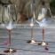 Unique toasting wine glasses set metal stem/stand champagne flutes rose gold plating with rhinestones