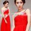 New Arrivals Elegant Red One Shoulder Bead Design Evening Dress Woman's Latest Sleeveless Bead Design Evening Dress