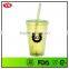 16oz double wall plastic ps color cup with straw