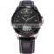 Fashion Stainless Steel Case Black Genuine Leather Strap Male Men Wrist Quartz Watch