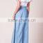 2017 New Design Women Button Front Banded Waist Chambray Maxi Skirt