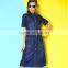 High brand ladies' fashion printing splicing A- Line dress long blue jean dress