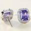 Amethyst Women Purple Zircon Platinum Plated Stud Earring