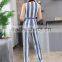 women sexy deep V stripe one piece jumpsuit with long pants