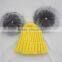 Myfur Yellow Color Wool Knitting Beanie Hat with Genuine Silver Fox Fur Pompoms