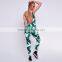 Scoop neck sleeveless palm leaf print one piece women tight latex catsuit