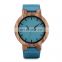 BOBO Bird Automatic Watch Custom Unique Design Private Label Wood Watches of Blue Leather Color for Lady