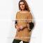 Spring Khaki and Black Color Block sisley Brand Ladies Long Batwing Sleeve Round Neck Loose T-Shirt TS074