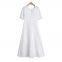 Summer new women's white fashionable hollow embroidery V-neck short sleeved dress Midi dress