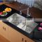 Popular style black glass top stainless steel kitchen sink with drainboard